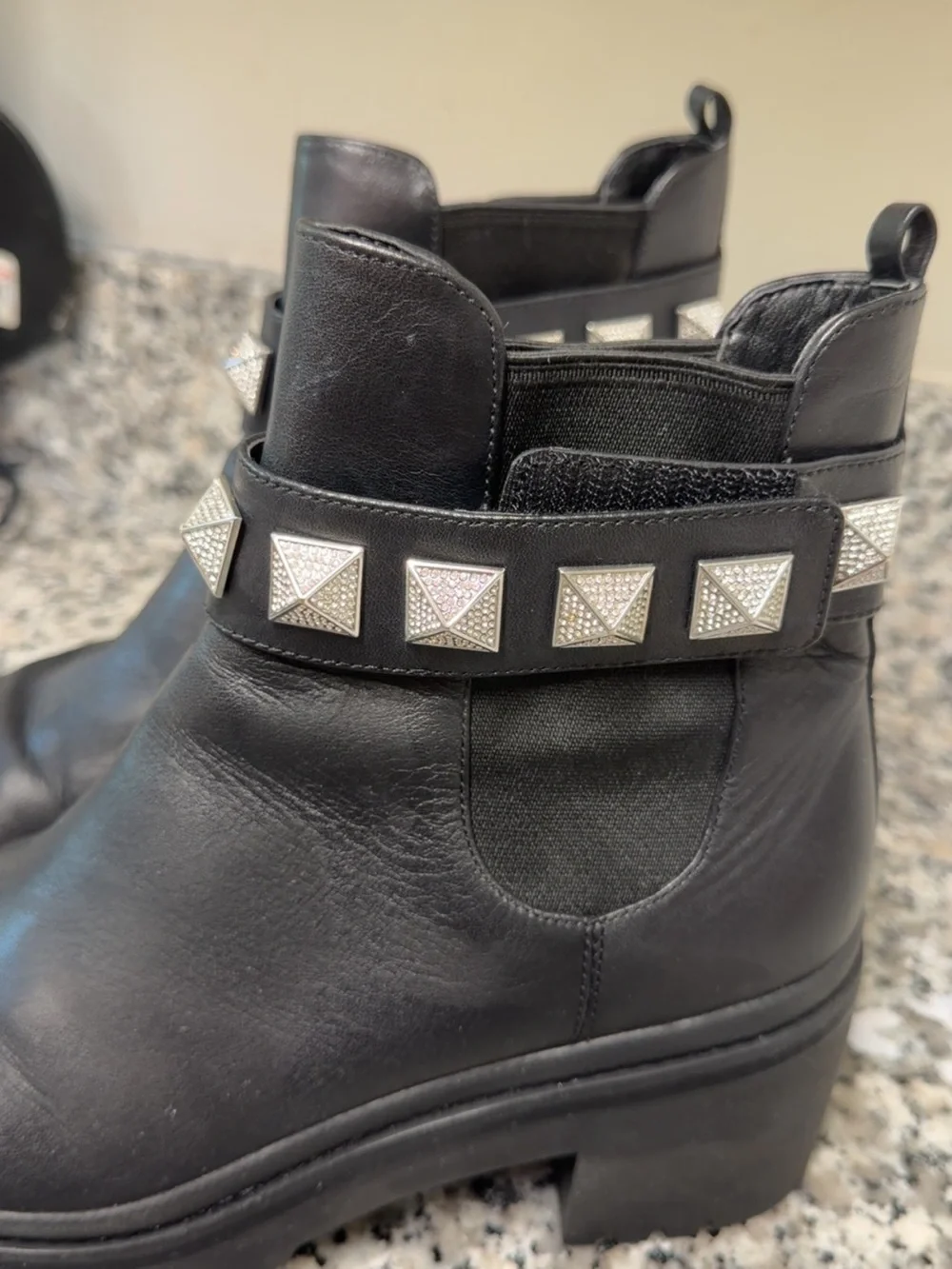 MICHAEL Michael Kors Glenn Studded Leather Lug Sole Ankle Boots Black Size 7M